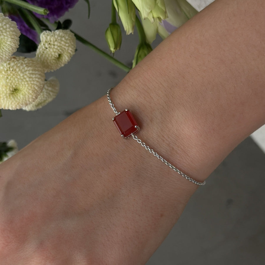 Carnelian silver rectangular bracelet