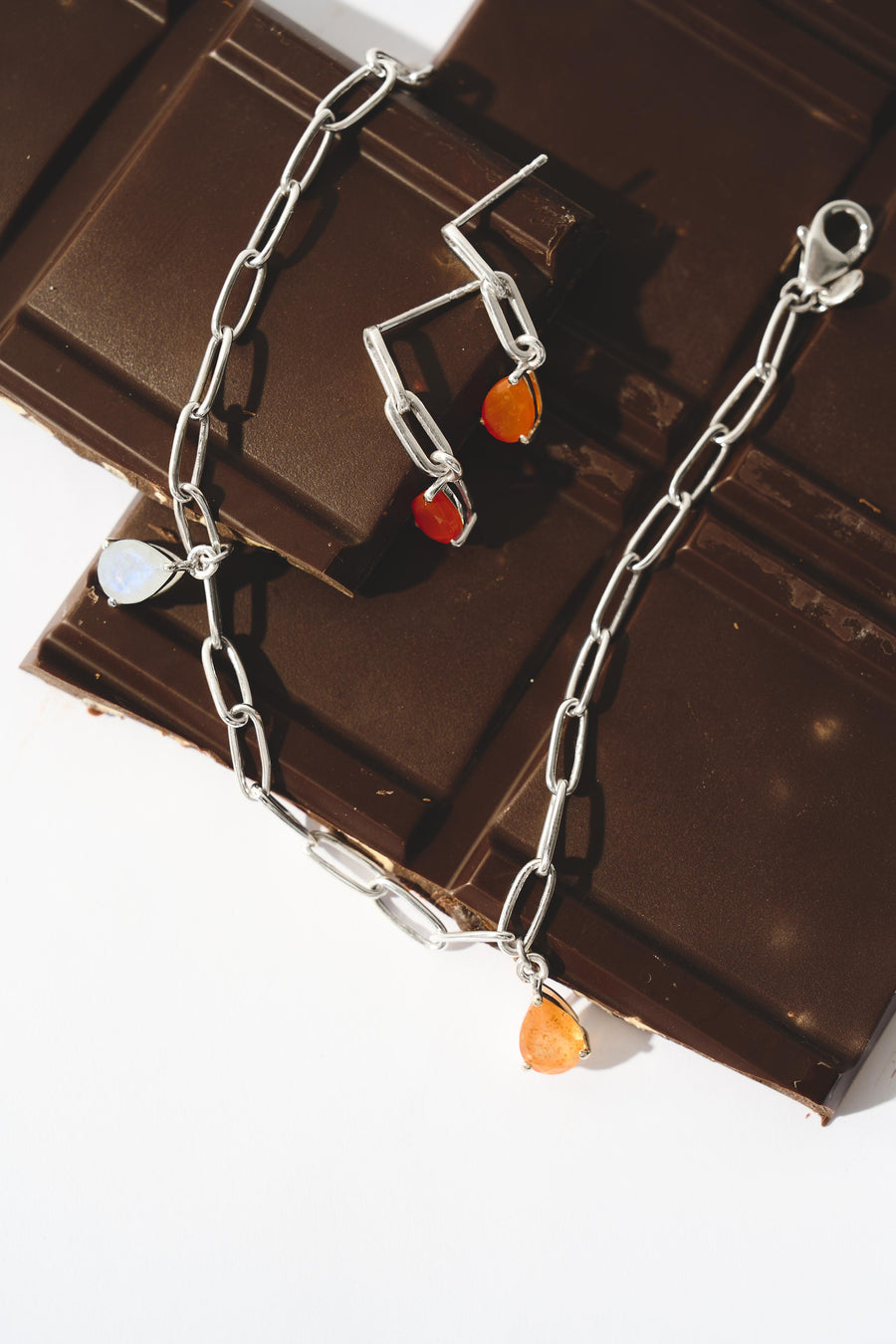 Link drop silver carnelian earrings