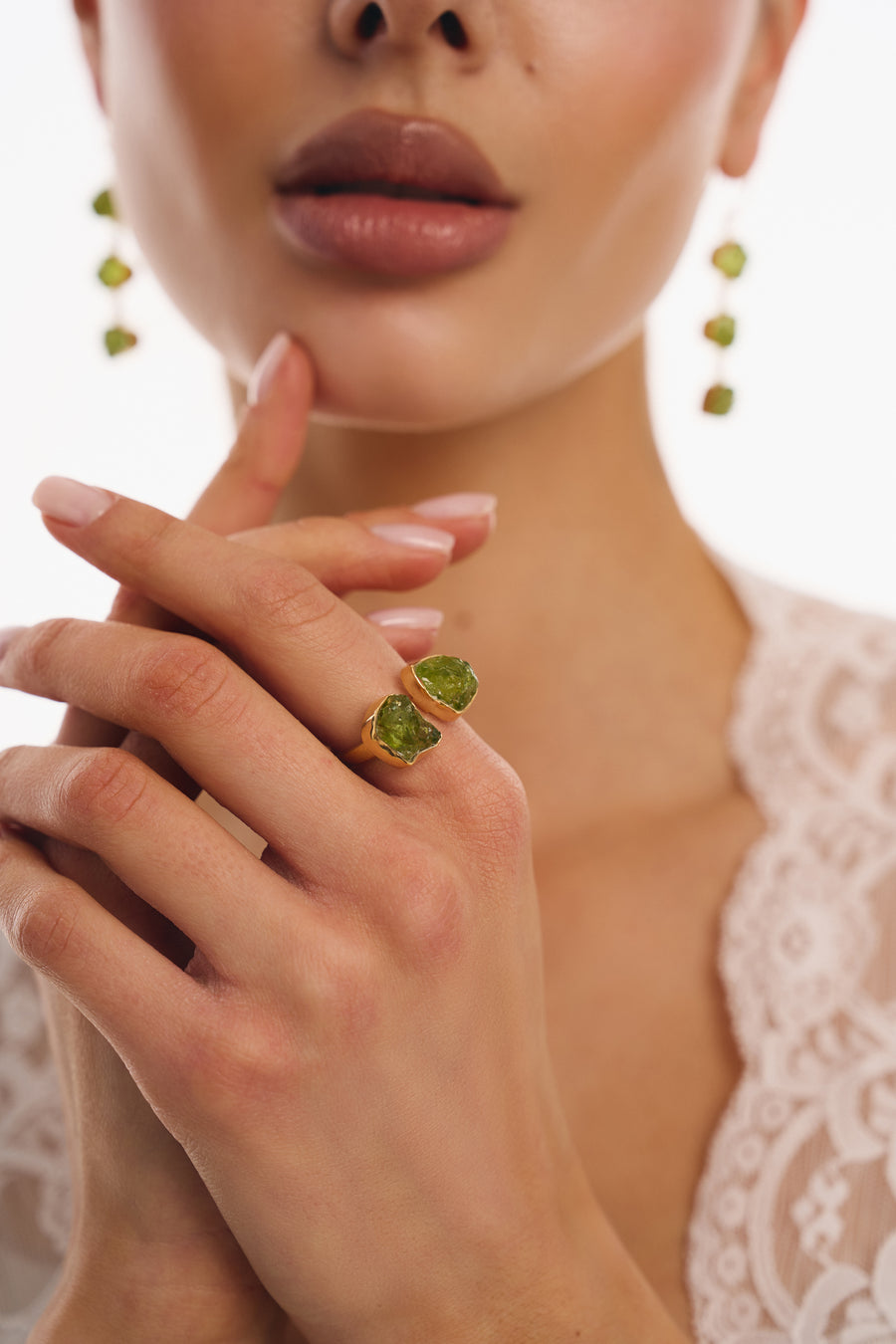 Peridot double 18K gold plated ring