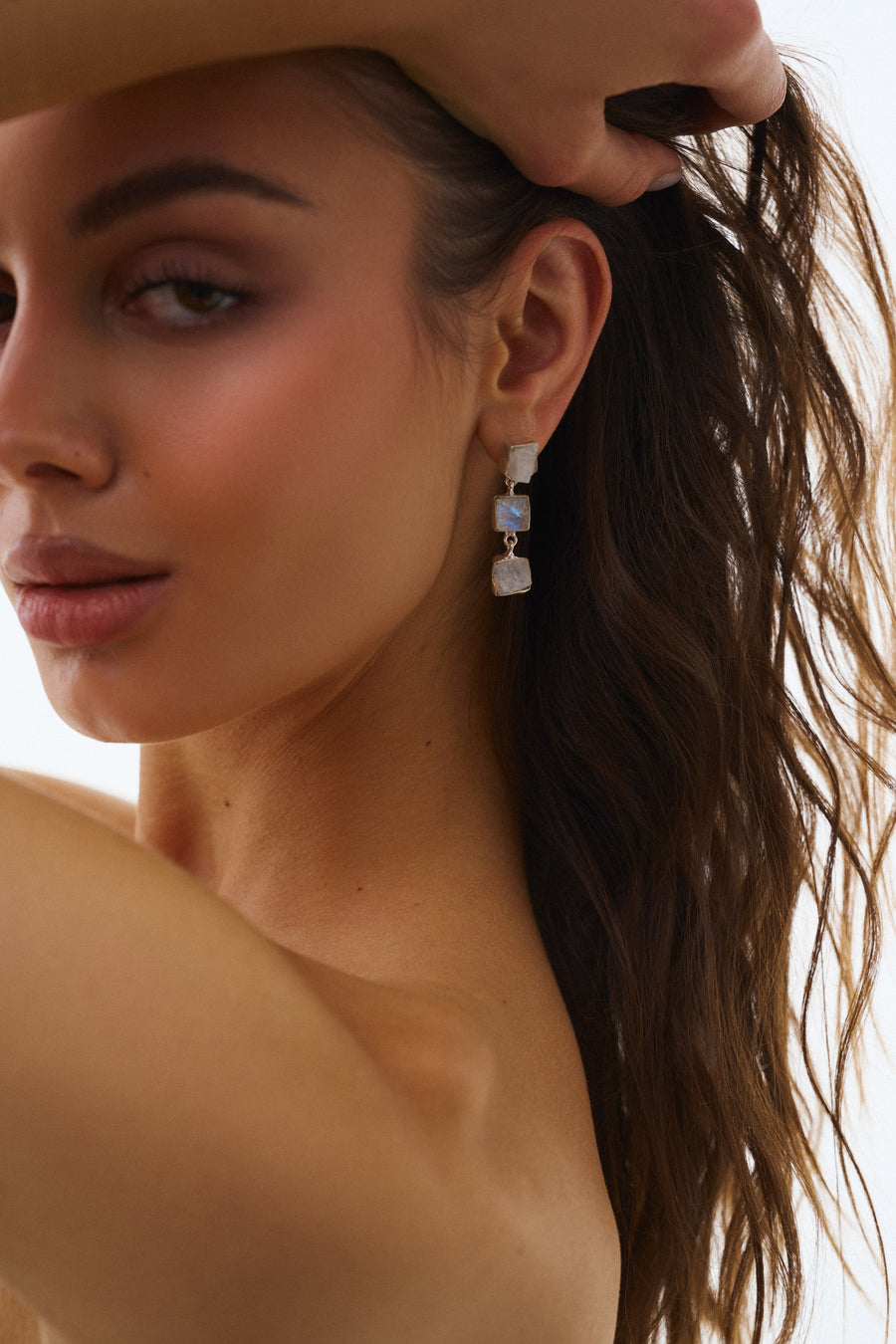 Moonstone triple earrings