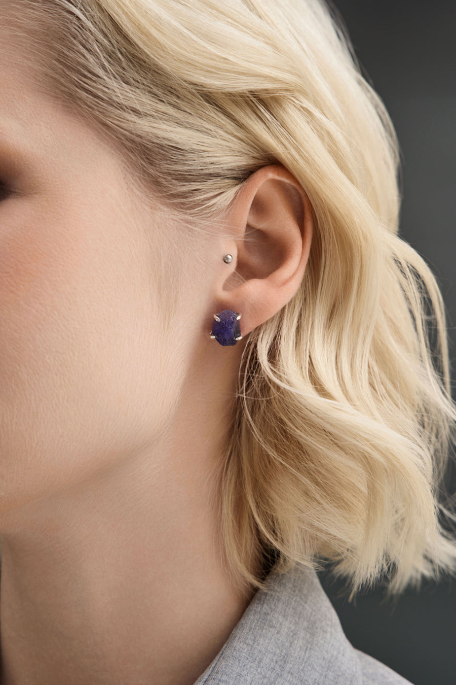 Tanzanite raw silver earrings