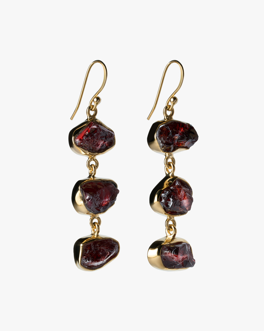 Boucles d'oreilles triples en Grenat 18K