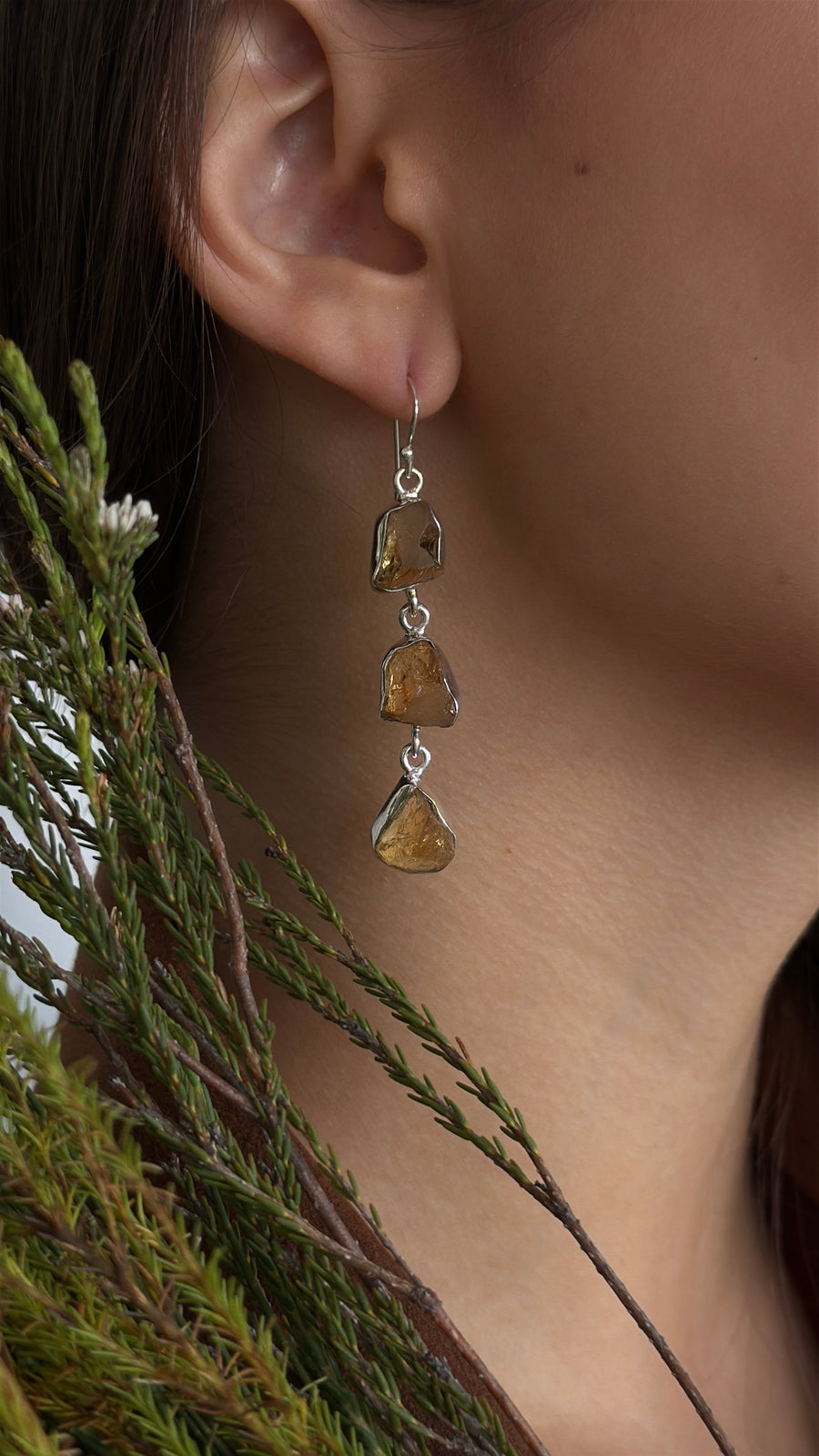 Boucles d'oreilles argentées triple en citrine