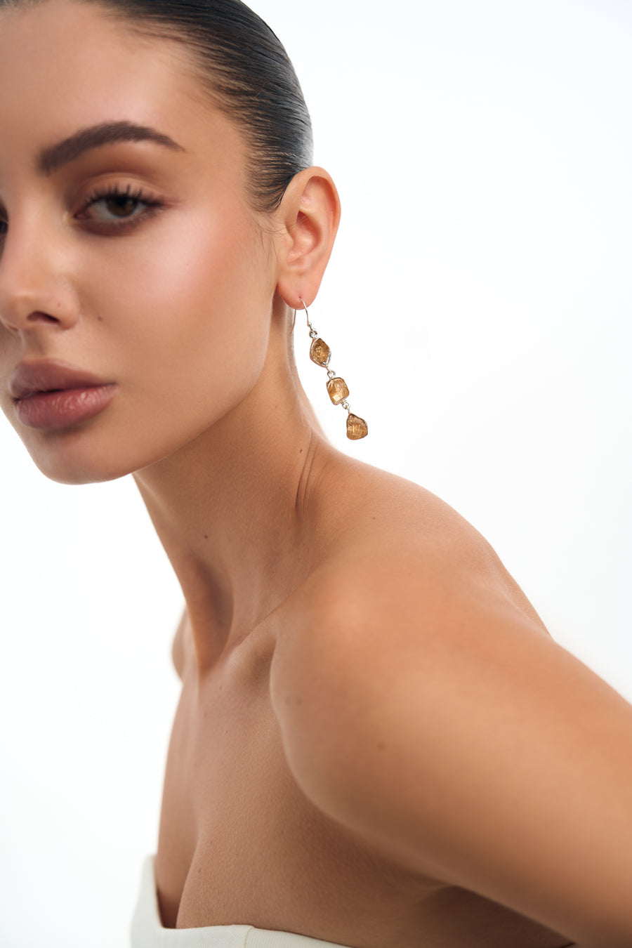 Boucles d'oreilles argentées triple en citrine