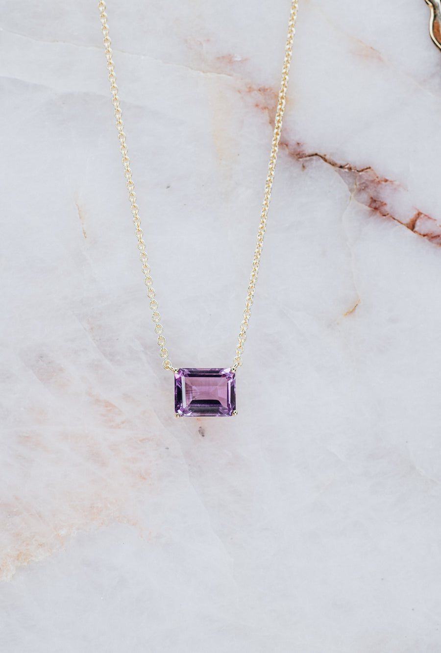 Amethyst 14K plated rectangular necklace