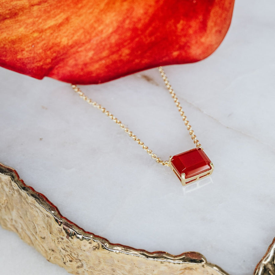 Carnelian 14K plated rectangular necklace