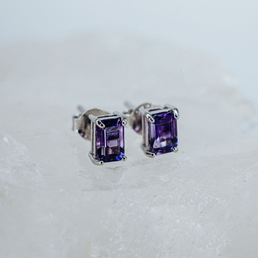 Amethyst rectangular stud earrings