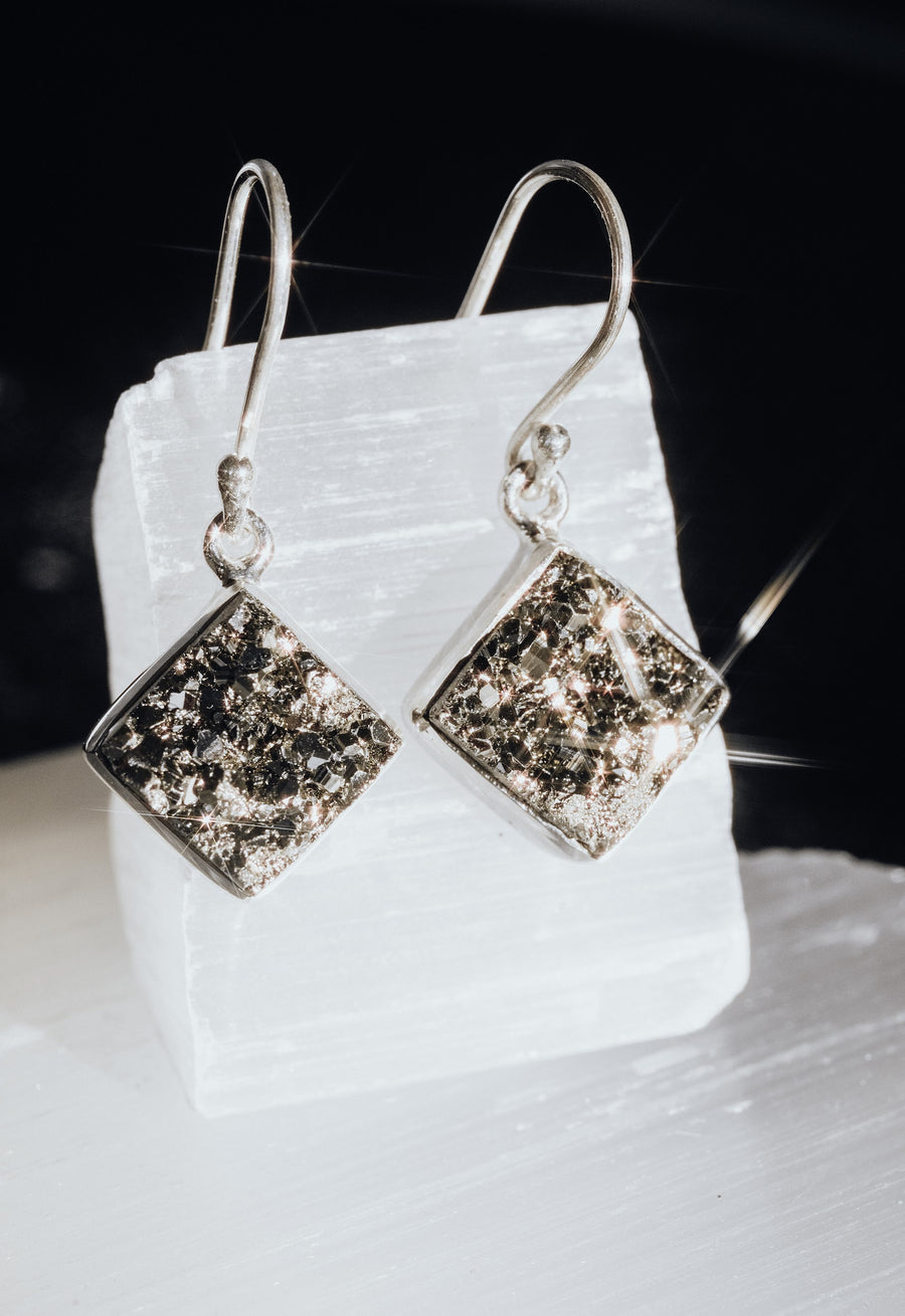 Pyrite square silver earrings