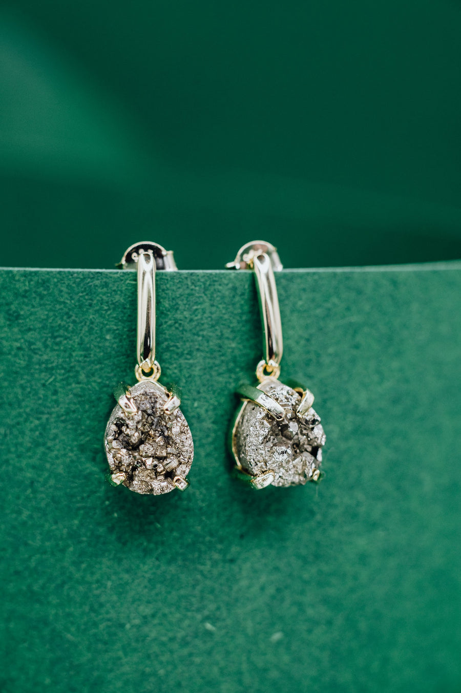 Pyrite teardrop silver earrings