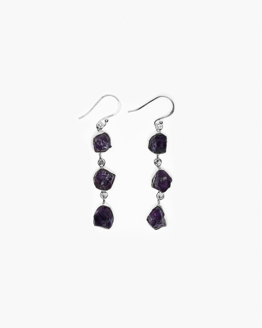 Amethyst triple silver earrings