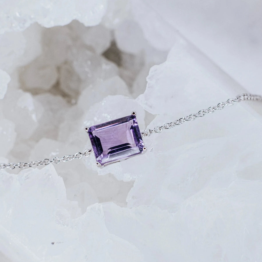 Amethyst silver rectangular bracelet