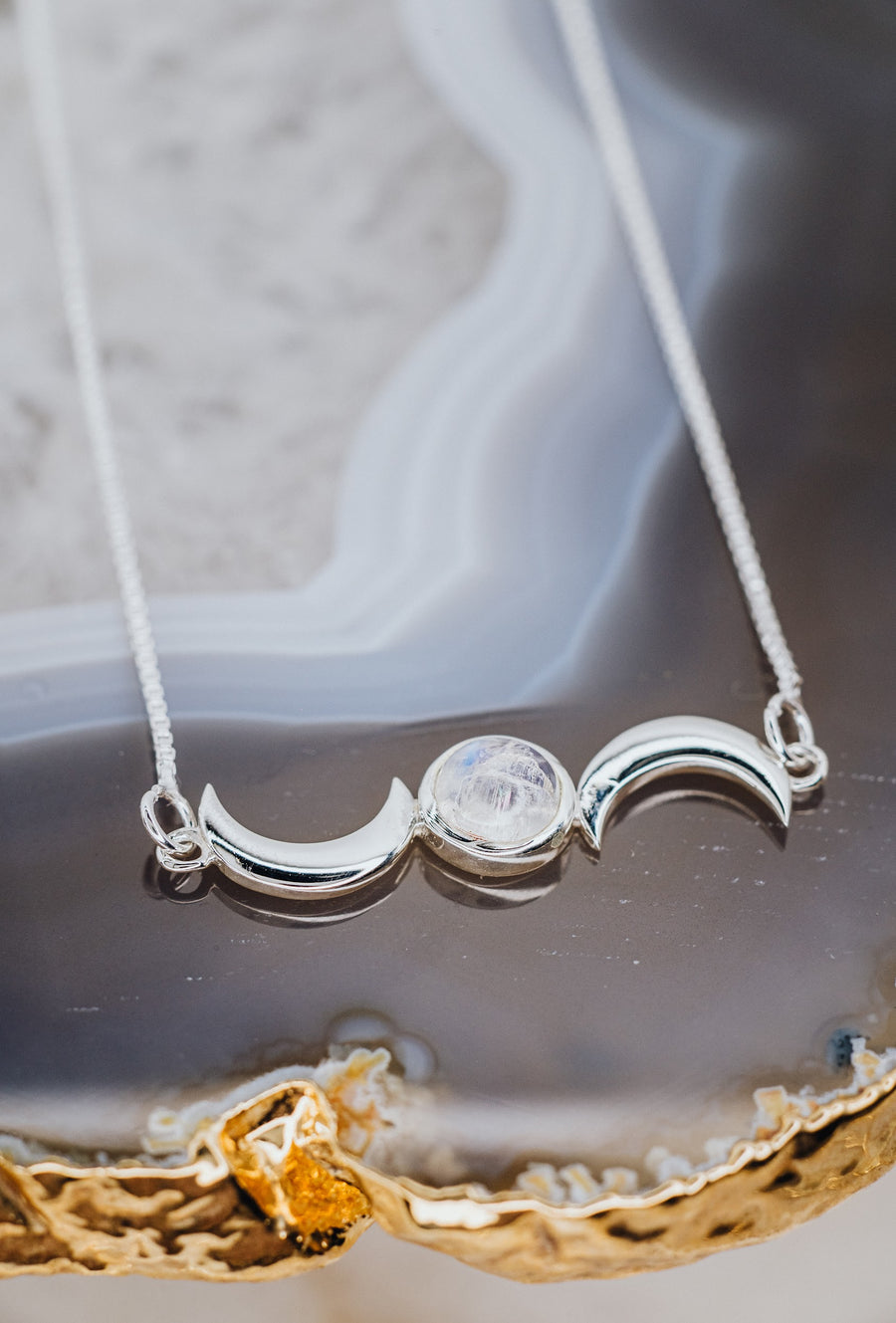 Moonstone double moon necklace