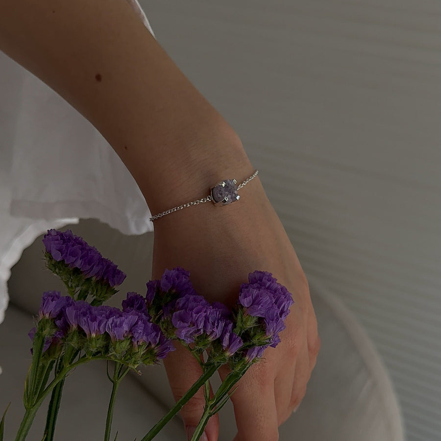 Amethyst druzy silver bracelet