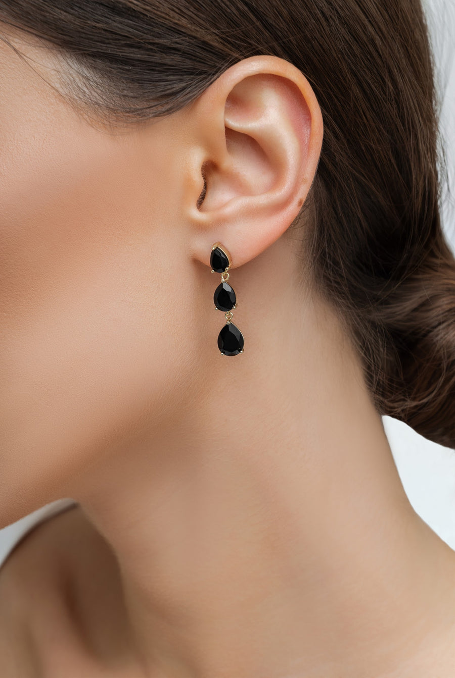 Black onyx triple teardrop earrings