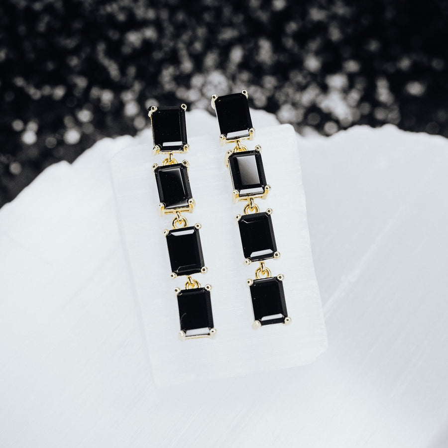 Boucles d'oreilles 4 pierres en onyx noir