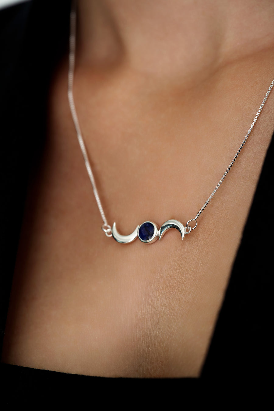 Sapphire double moon necklace