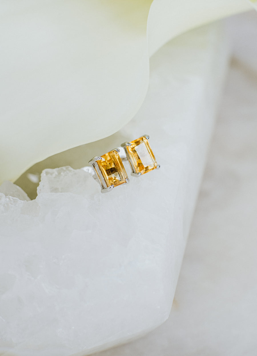 Citrine rectangular stud earrings