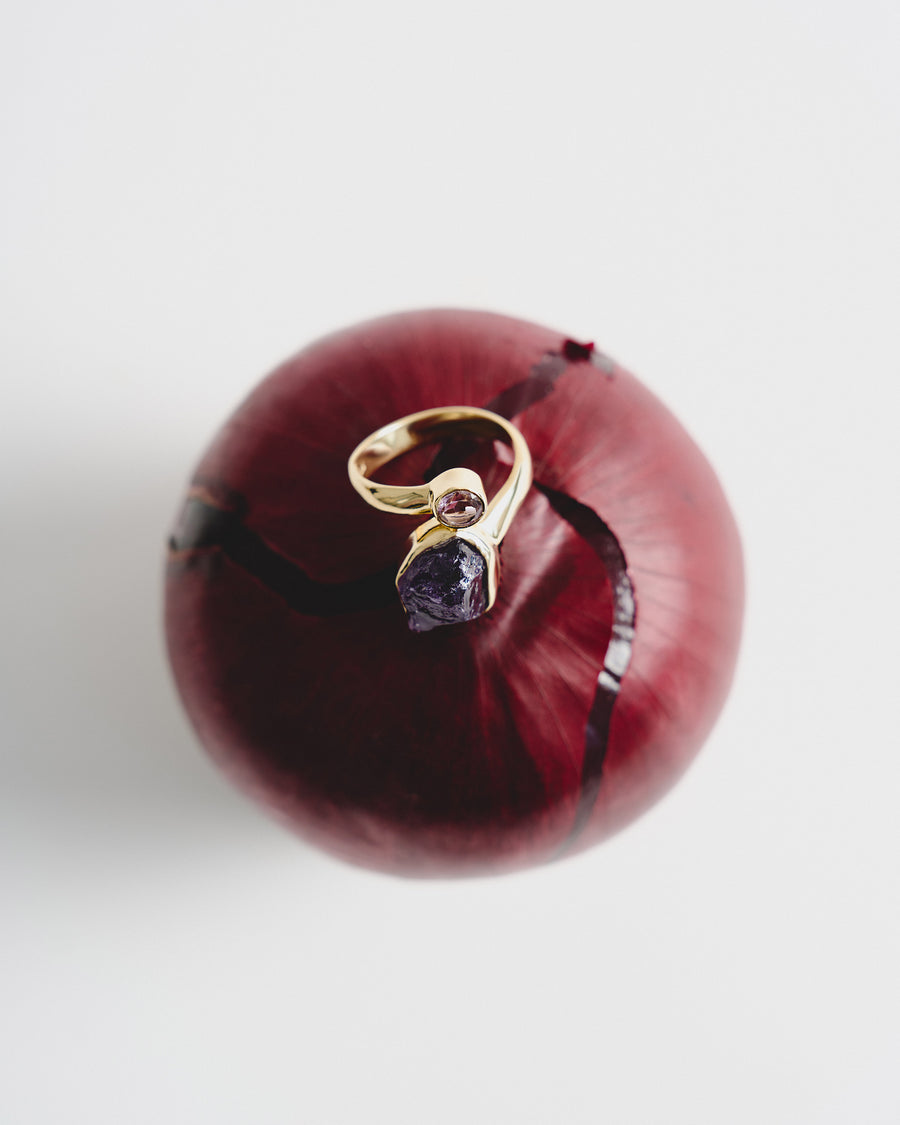 Amethyst combination 18K double ring