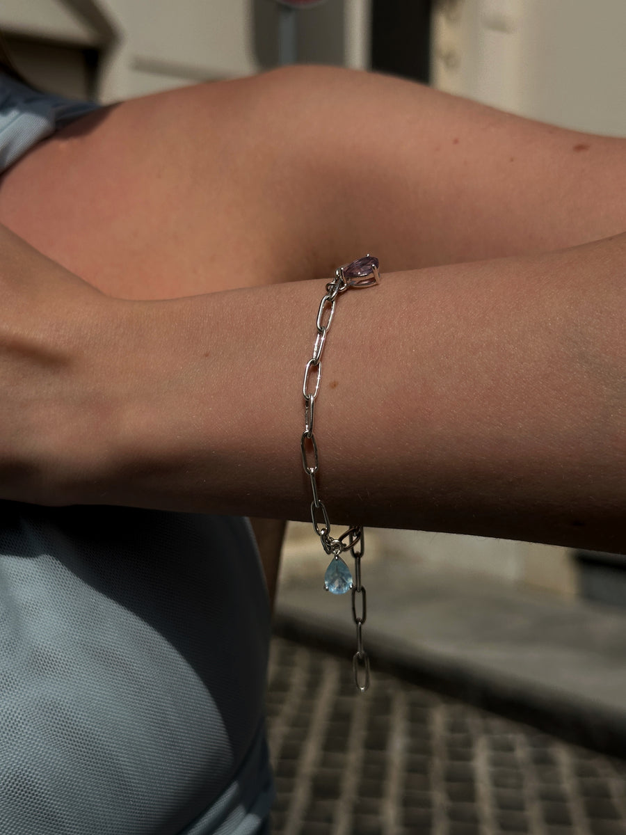 PEACE silver bracelet (Amethyst + Aquamarine)