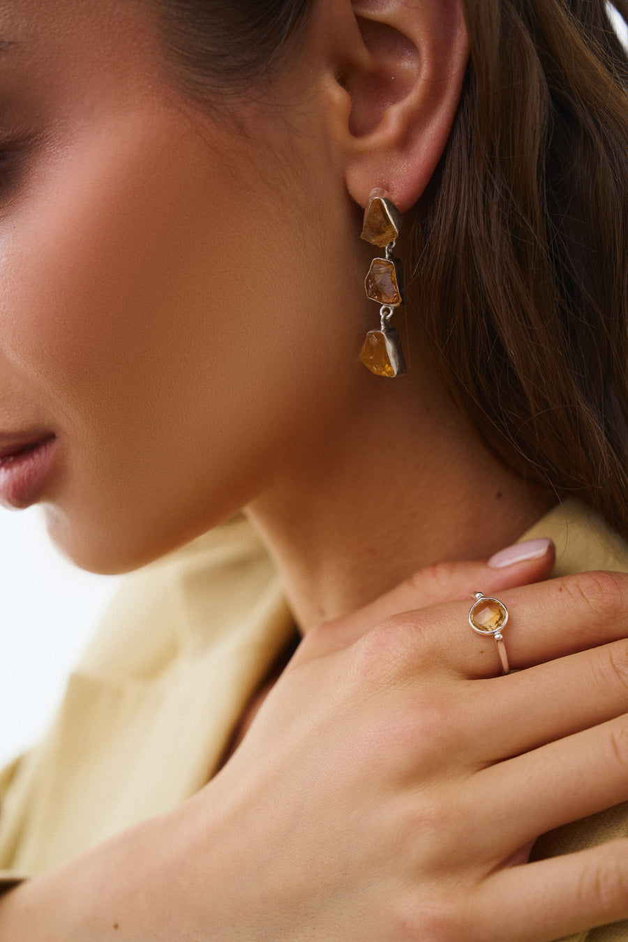Citrine triple earrings