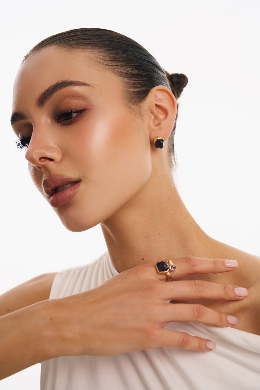 Amethyst combination 18K double ring