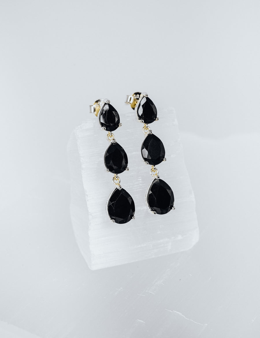 Black onyx triple teardrop earrings