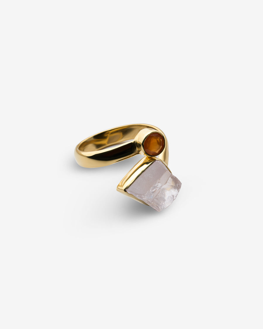 Rose quartz + Carnelian combination ring