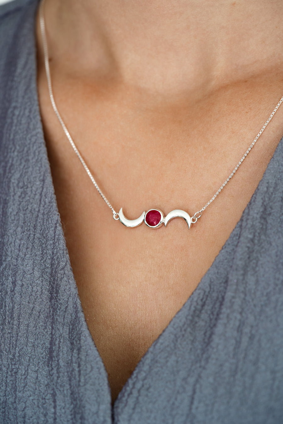 Ruby double moon necklace