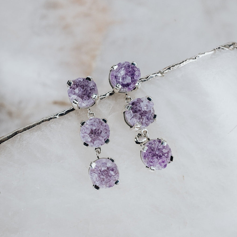 Triple amethyst silver earrings