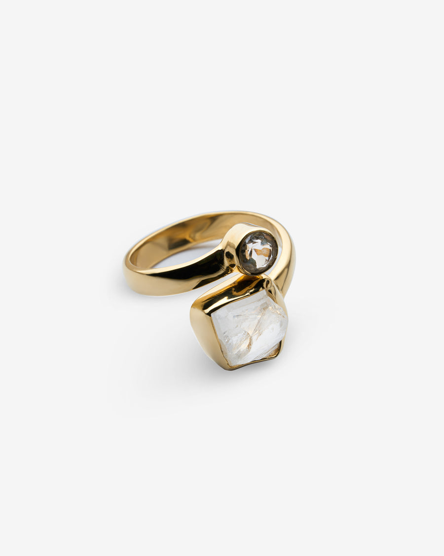 Clear quartz combination 18K double ring