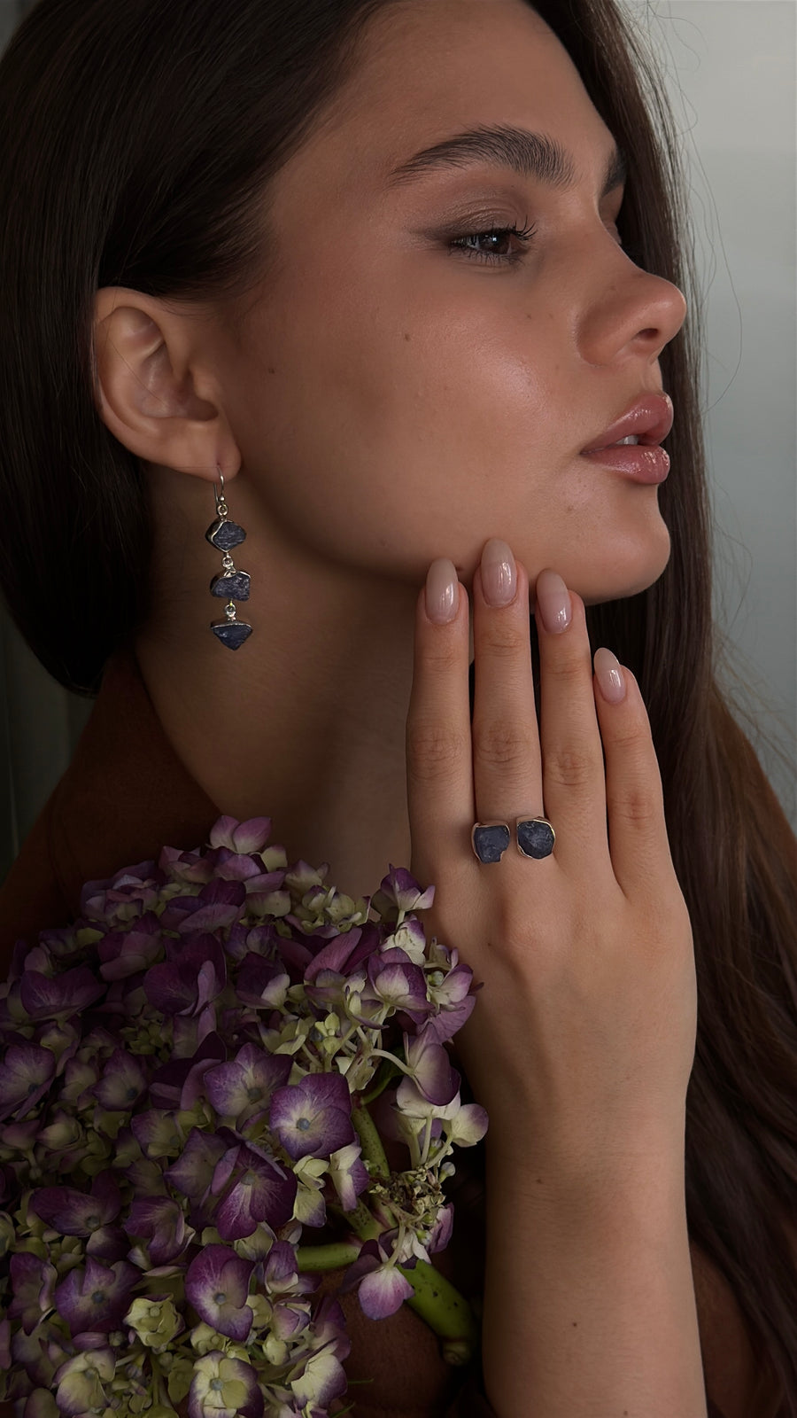 Tanzanite triple silver earrings