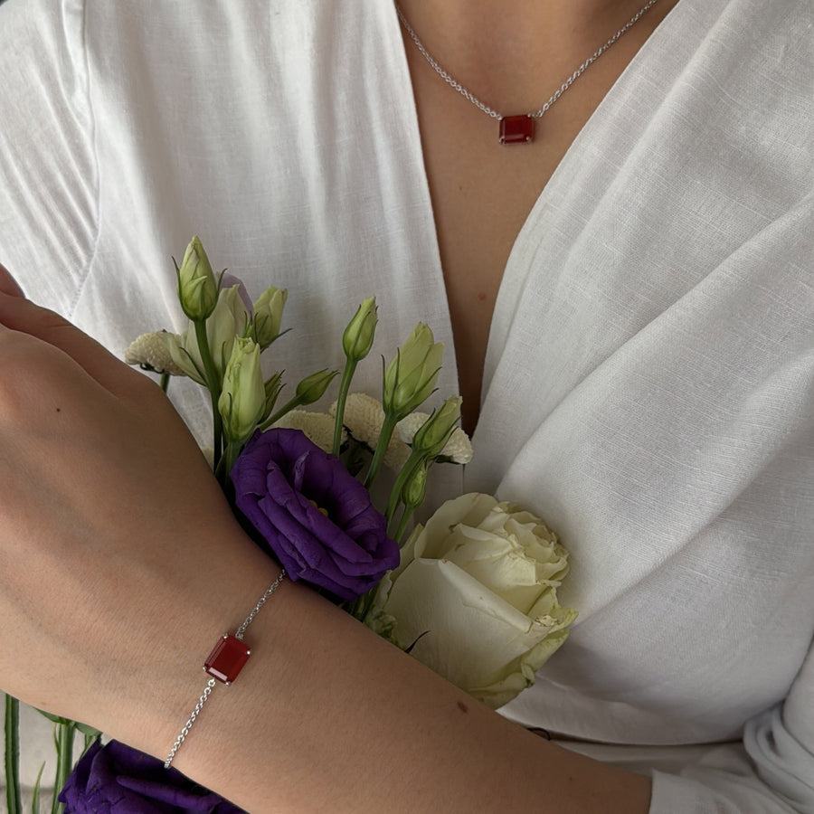 Carnelian silver rectangular bracelet