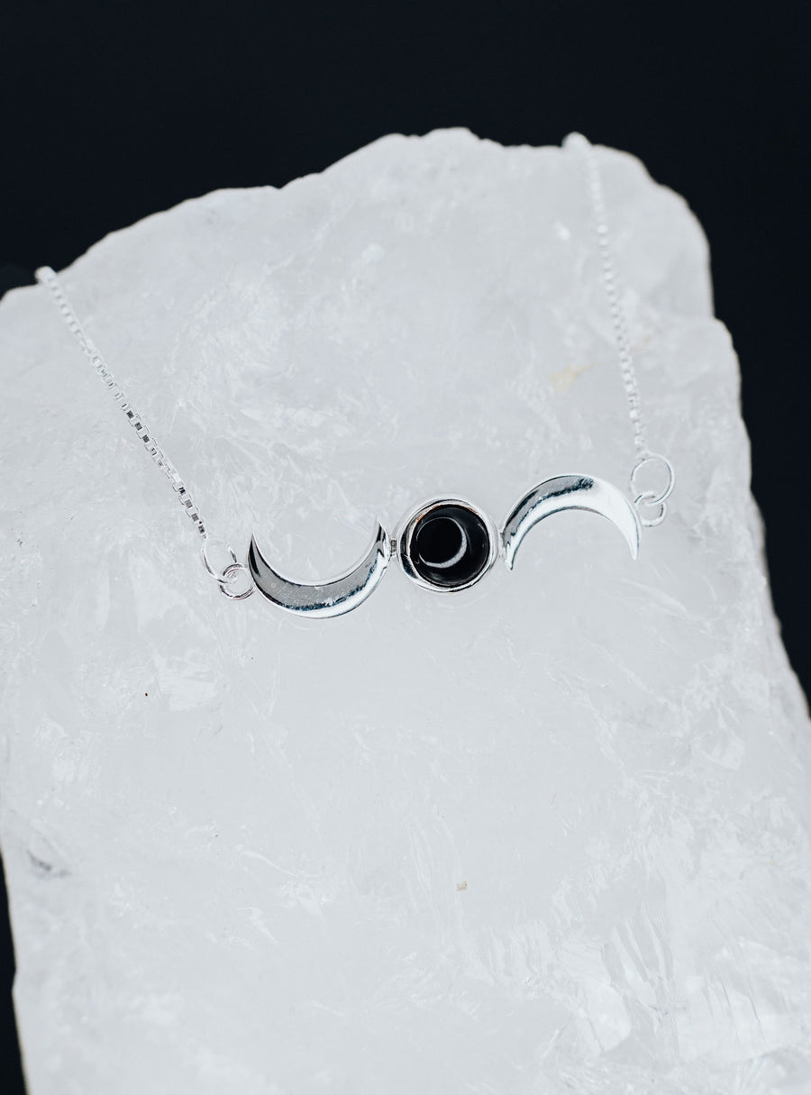 Black onyx double moon necklace