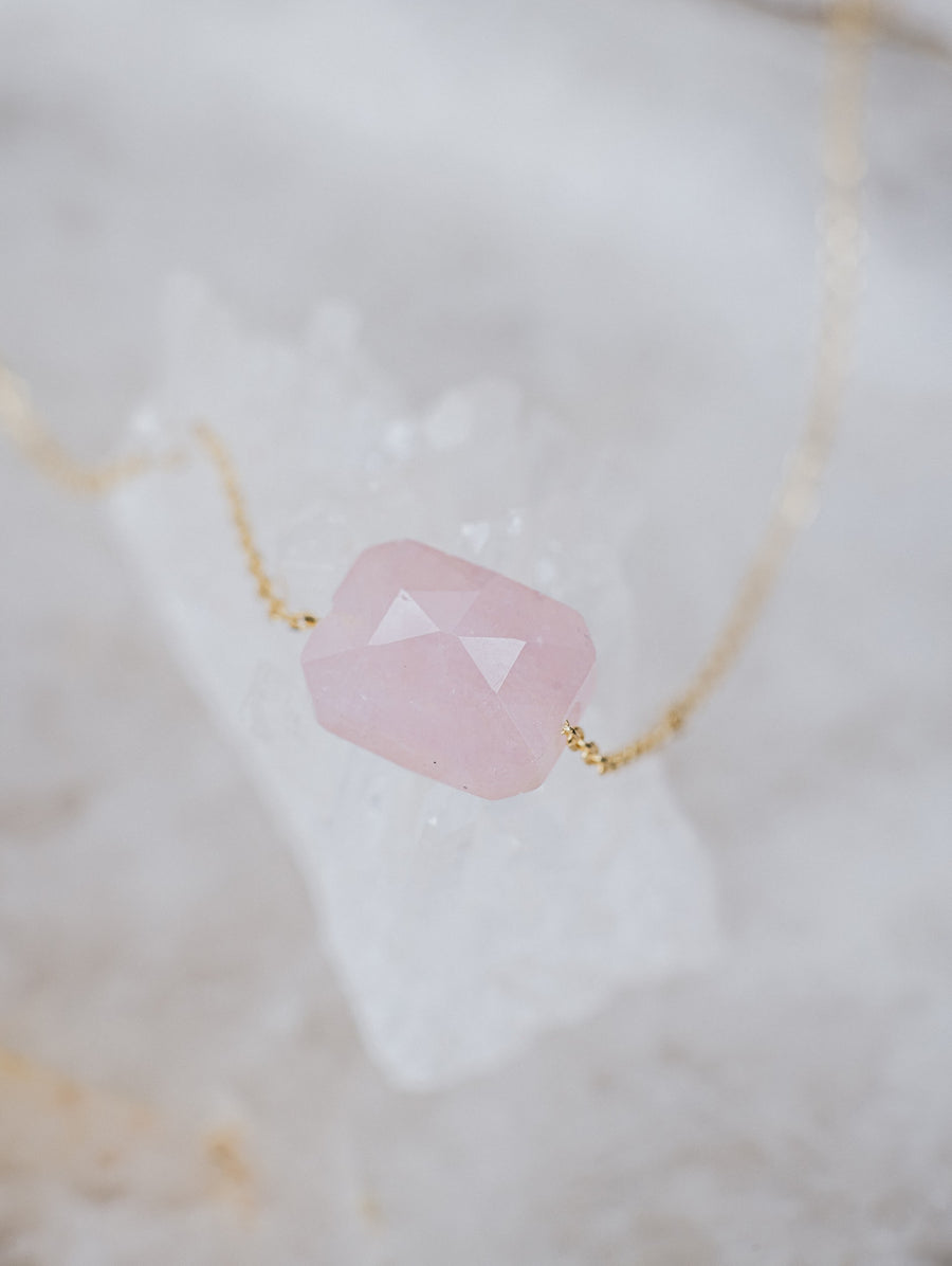 Rose quartz square necklace