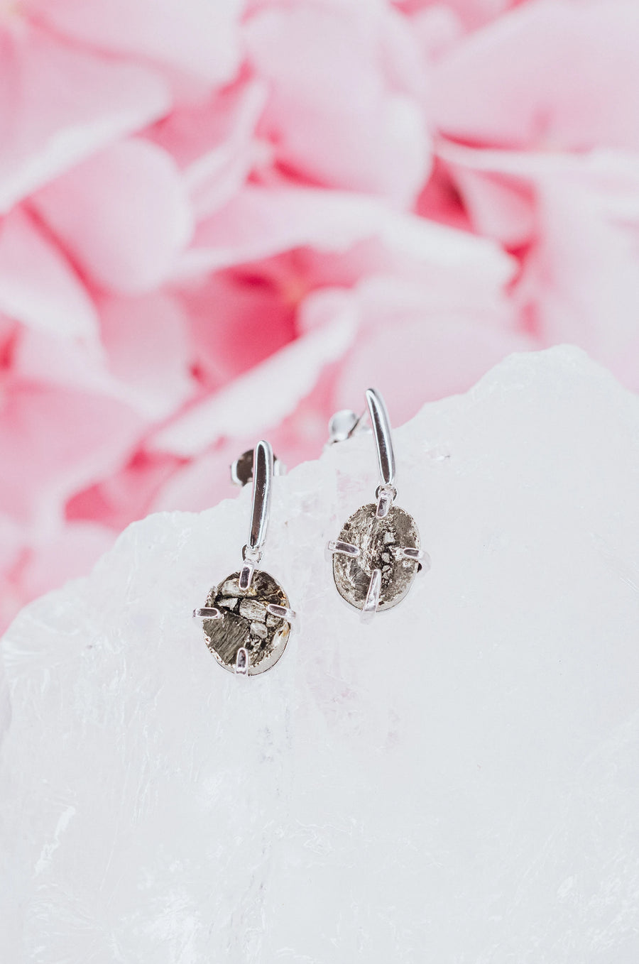 Pyrite oval silver earrings