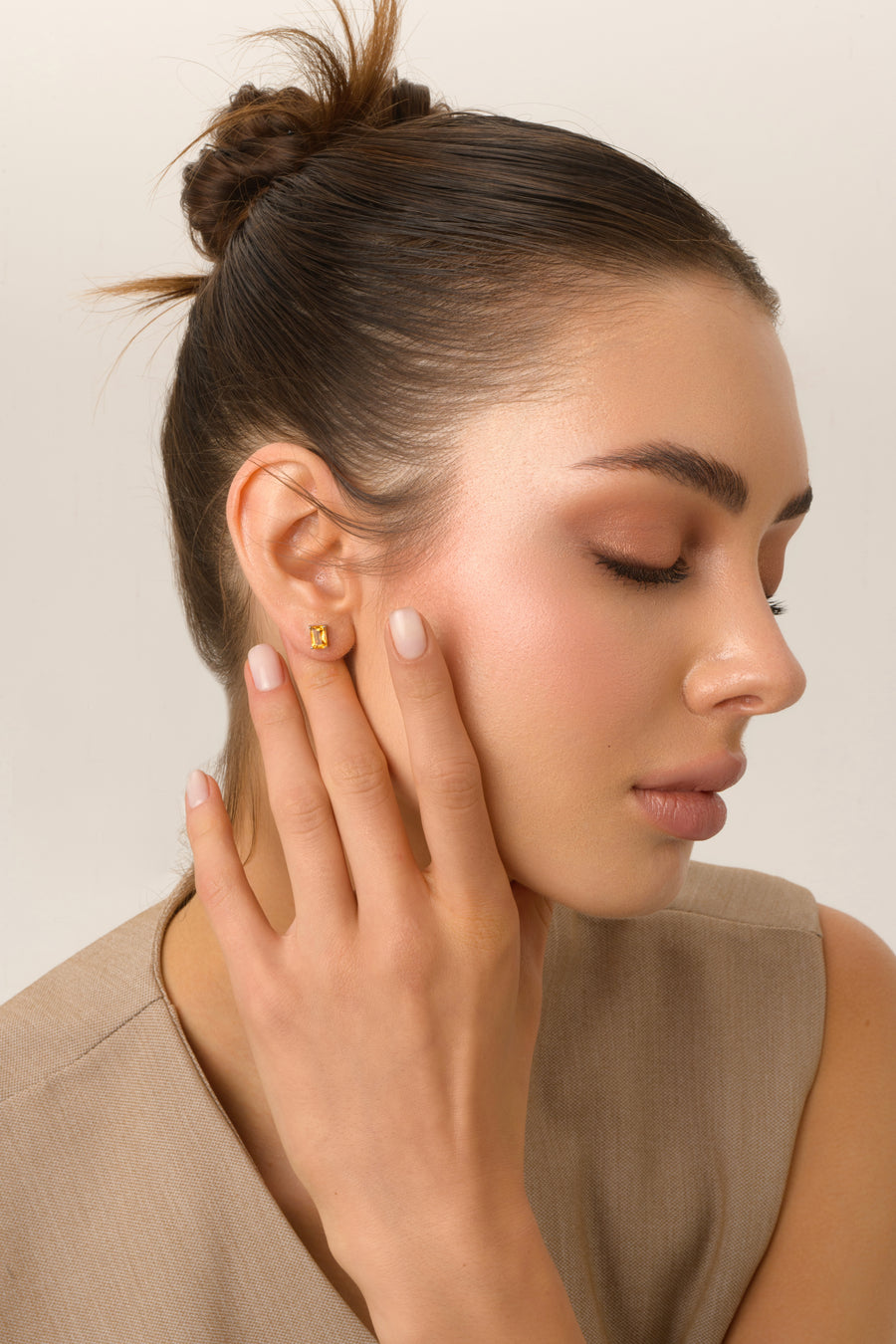 Citrine rectangular stud earrings