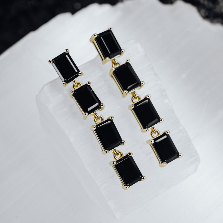 Boucles d'oreilles 4 pierres en onyx noir