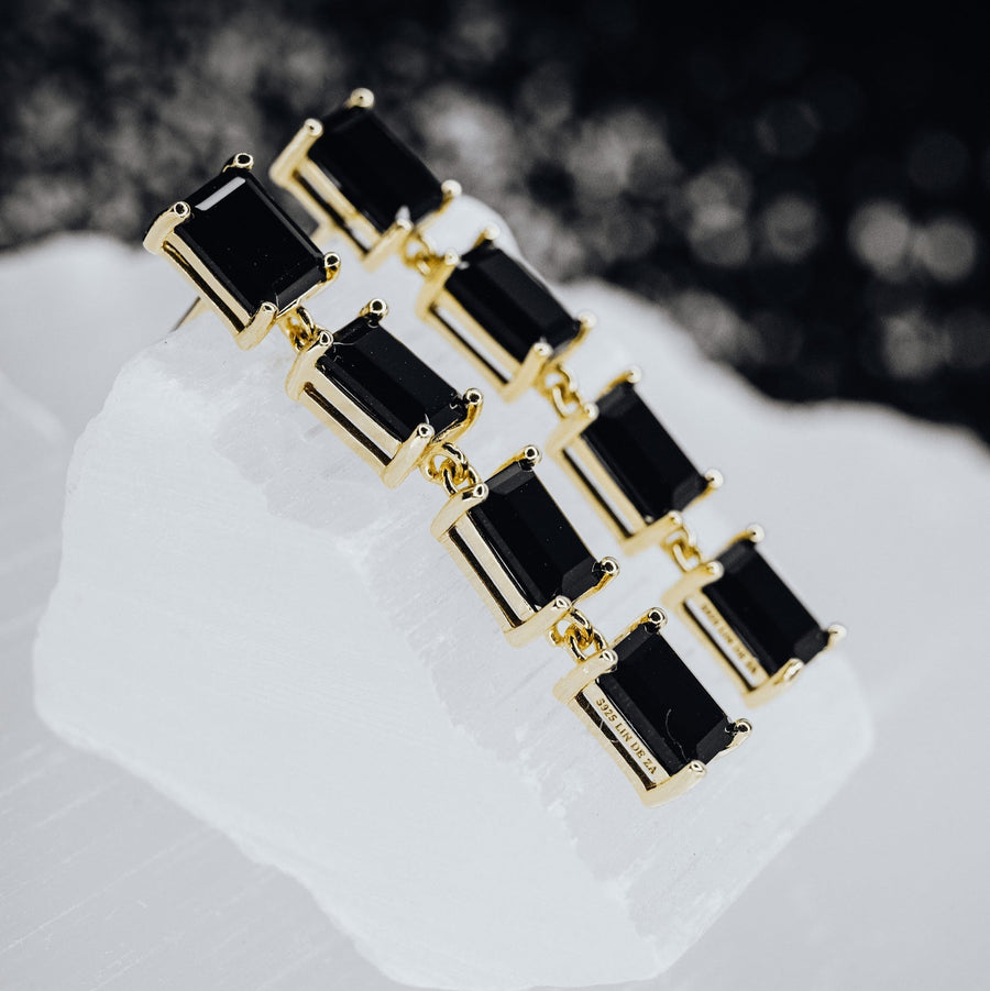 Boucles d'oreilles 4 pierres en onyx noir