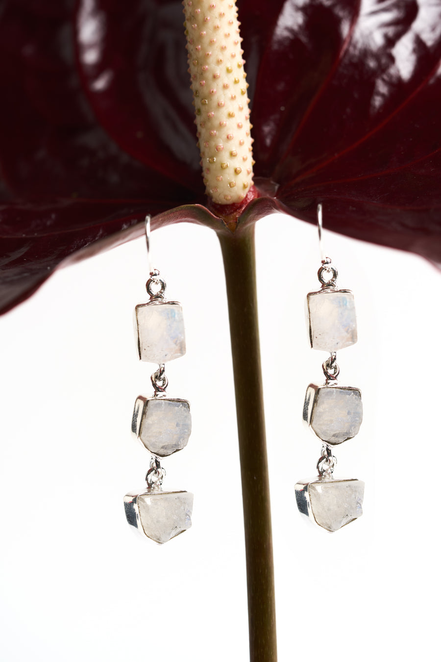 Moonstone triple silver earrings