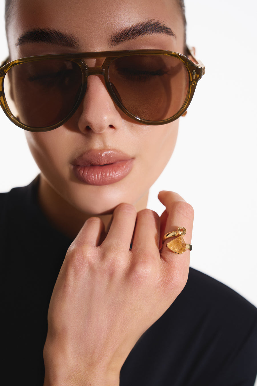 Citrine combination 18K double ring