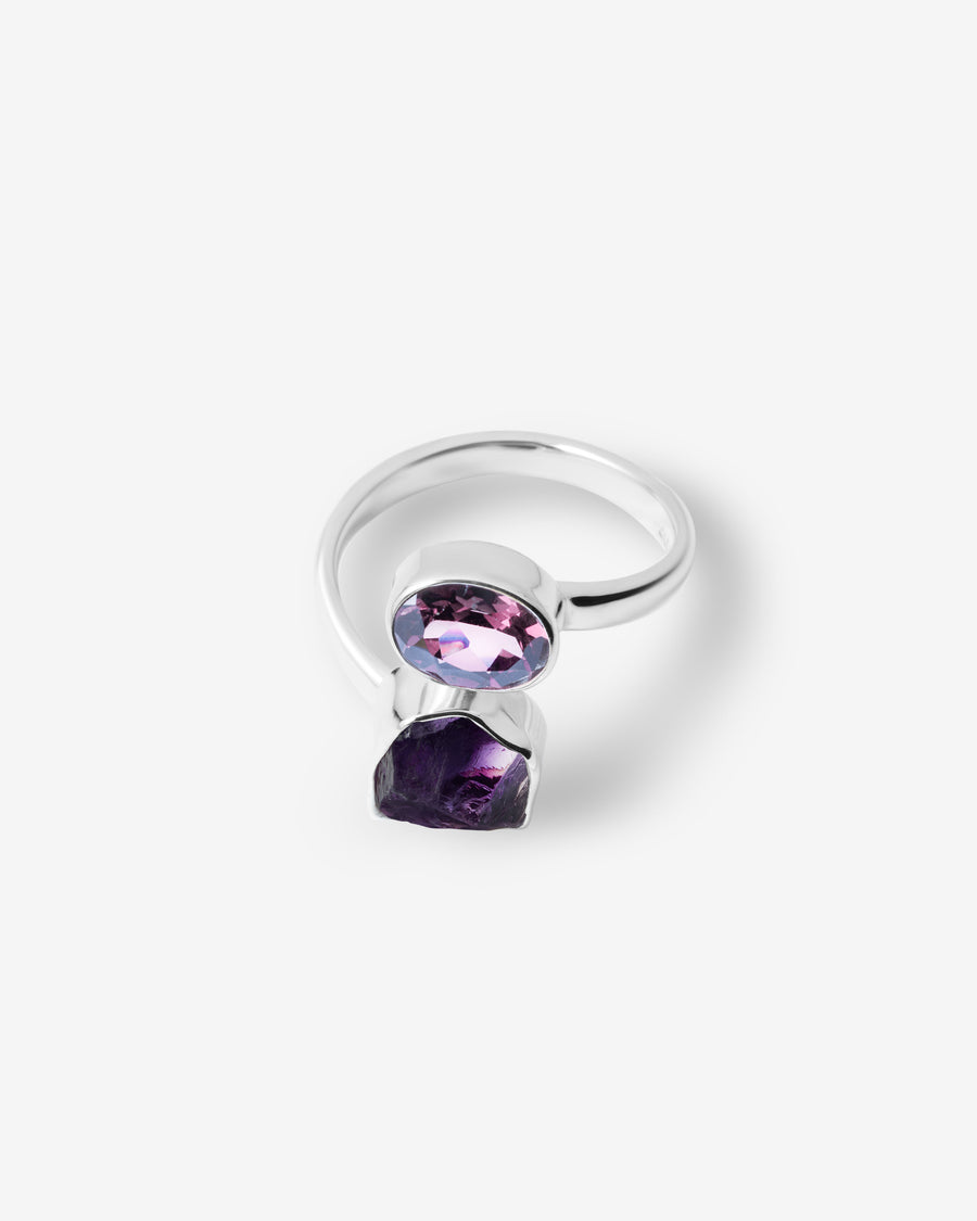Amethyst faceted and raw oval ring