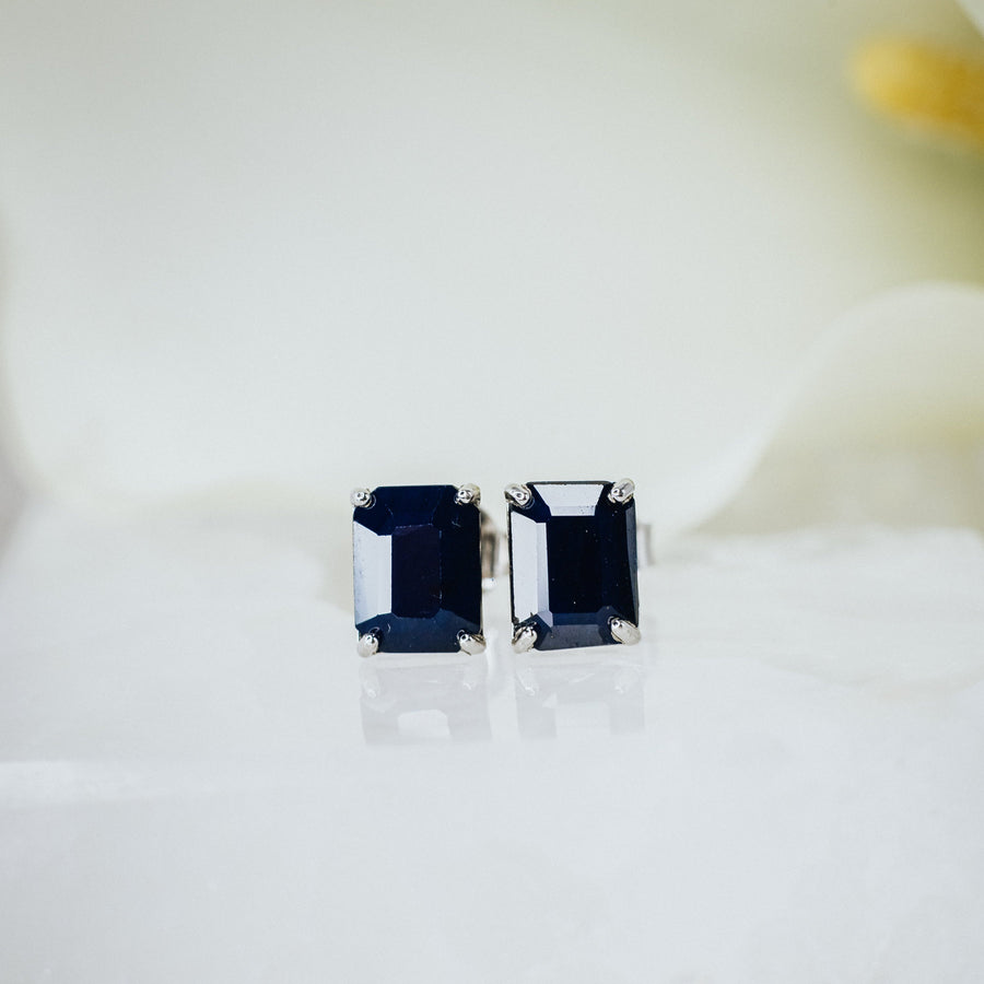 Sapphire rectangular stud earrings