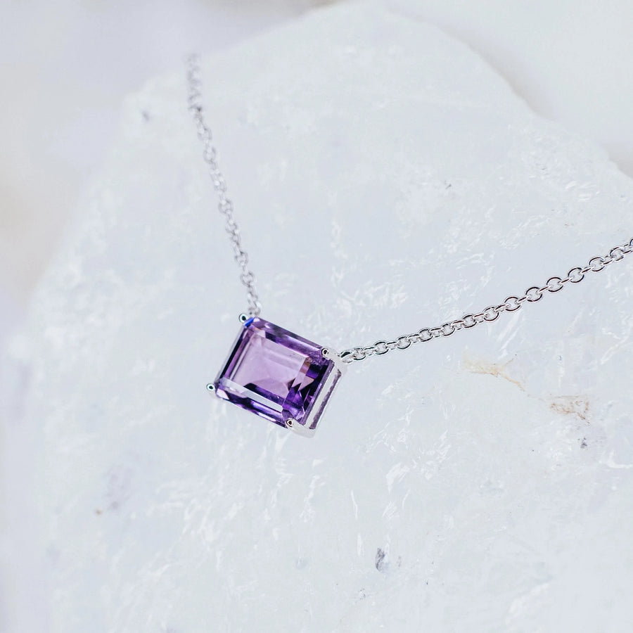 Amethyst silver rectangular necklace