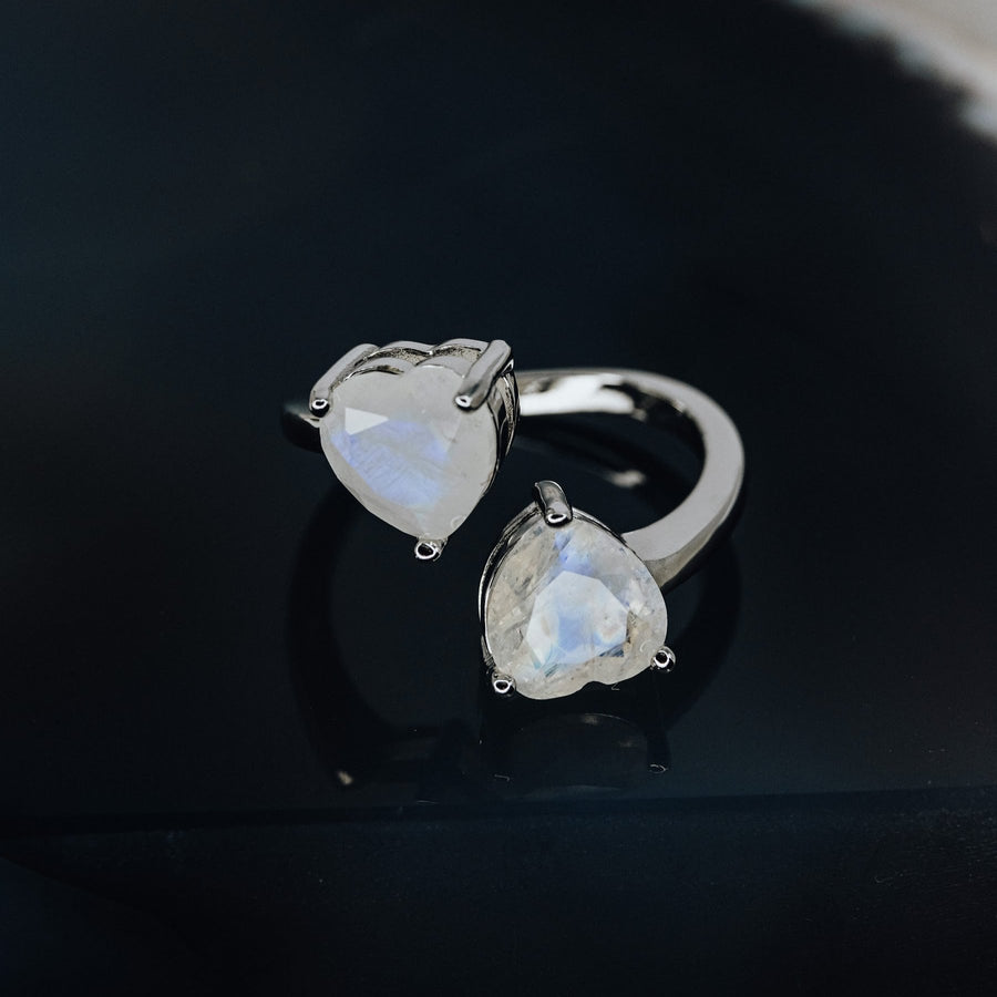 Moonstone silver heart ring