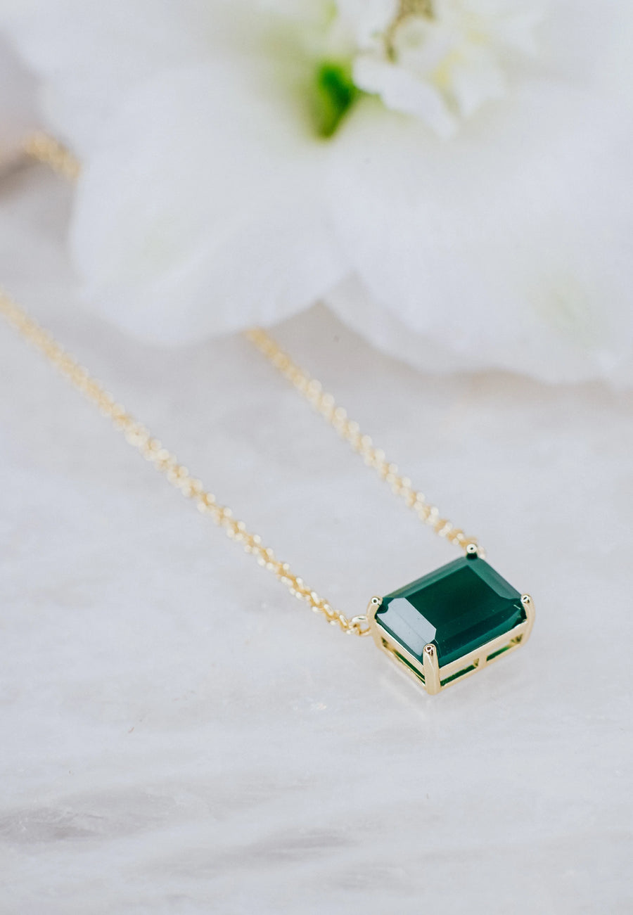 Green onyx 14K plated rectangular necklace