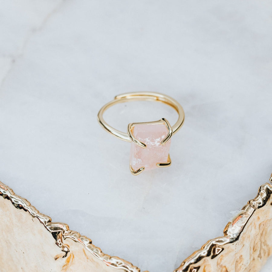 Rose quartz 14K adjustable ring