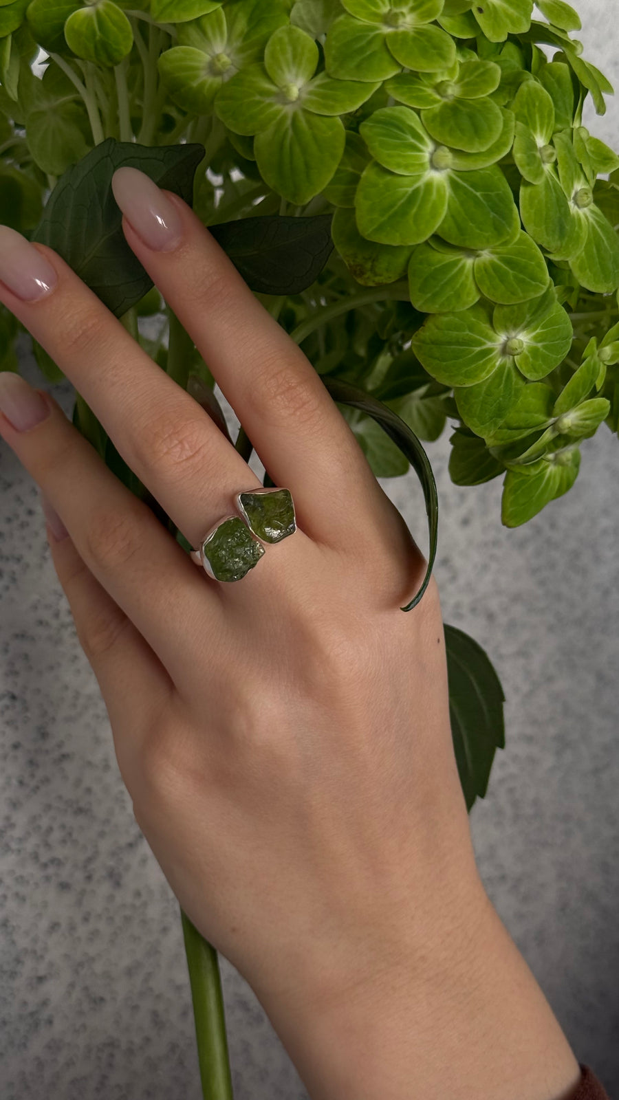 Peridot double silver ring