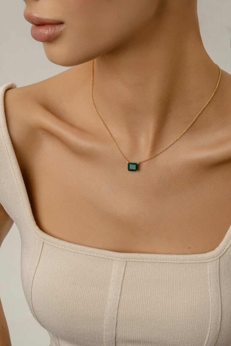 Green onyx 14K plated rectangular necklace