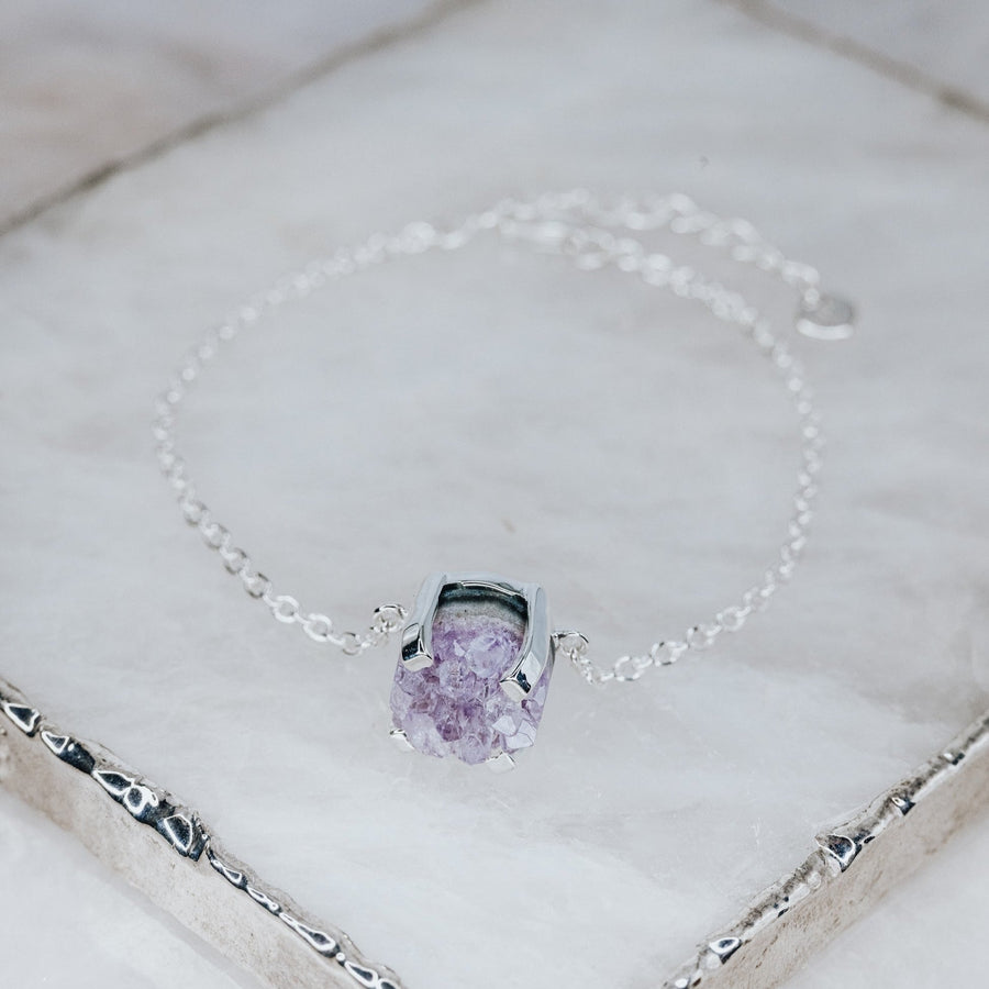 Amethyst druzy silver bracelet