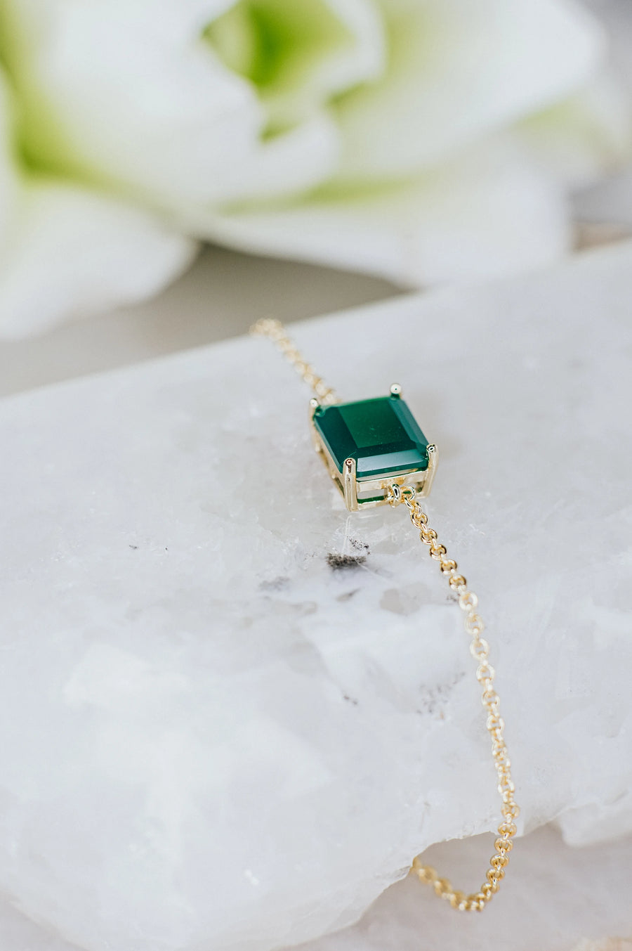 Green onyx 14K plated rectangular bracelet